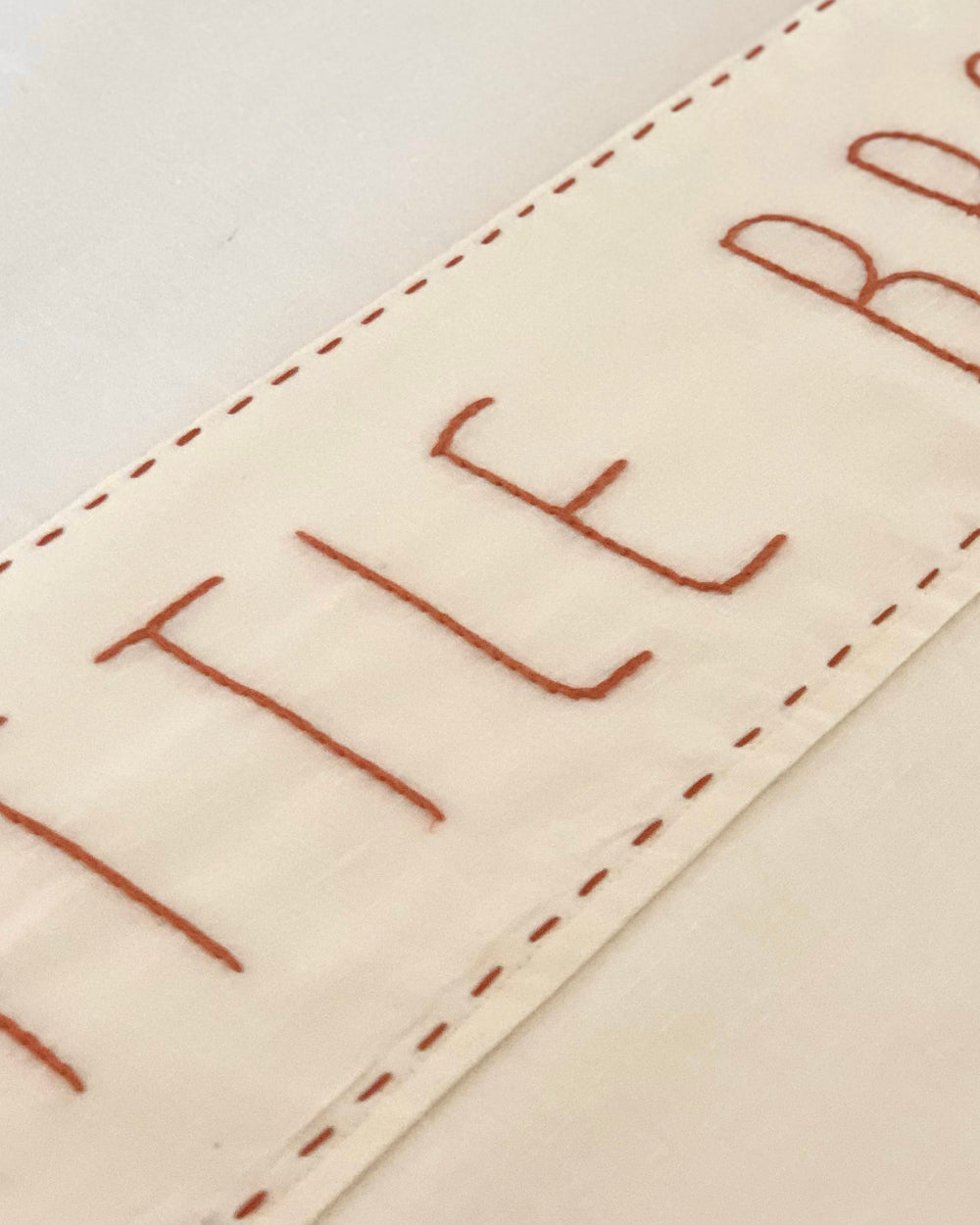 Hand Embroidered Ivory Cotton Linen Flat Cot Sheet  with Tan Finish