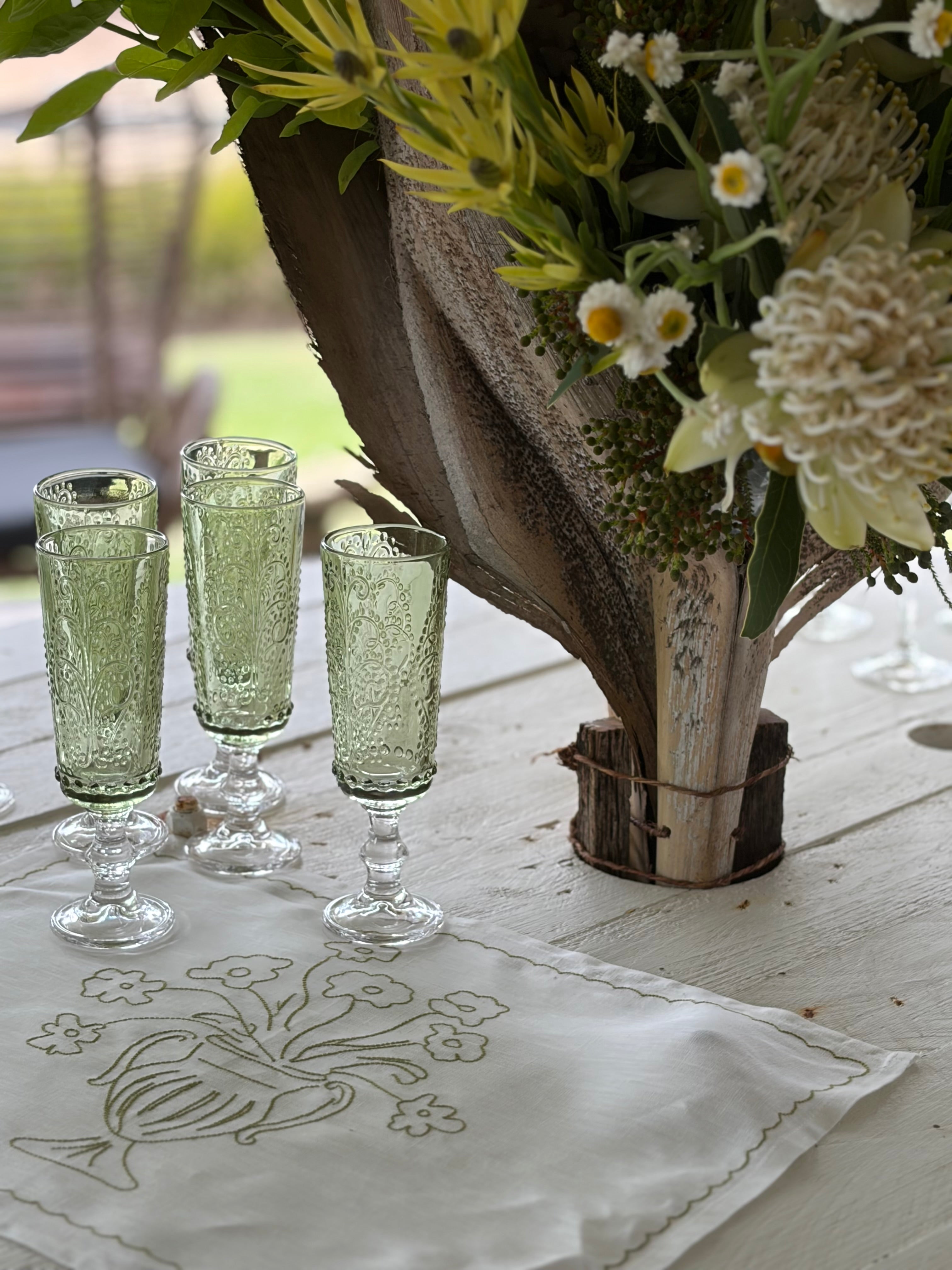Bloom Linen Placemat with flower design in Echuca and Olive