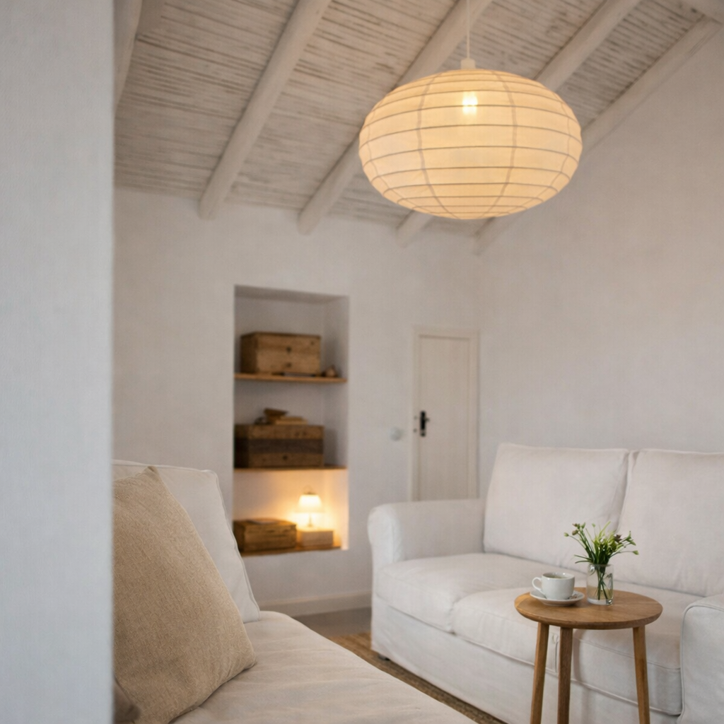 Organic Cotton Oval Pendant Light – Warm White 60cm