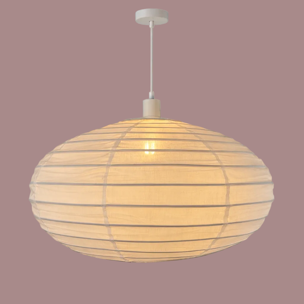 Organic Cotton Oval Pendant Light – Warm White 60cm