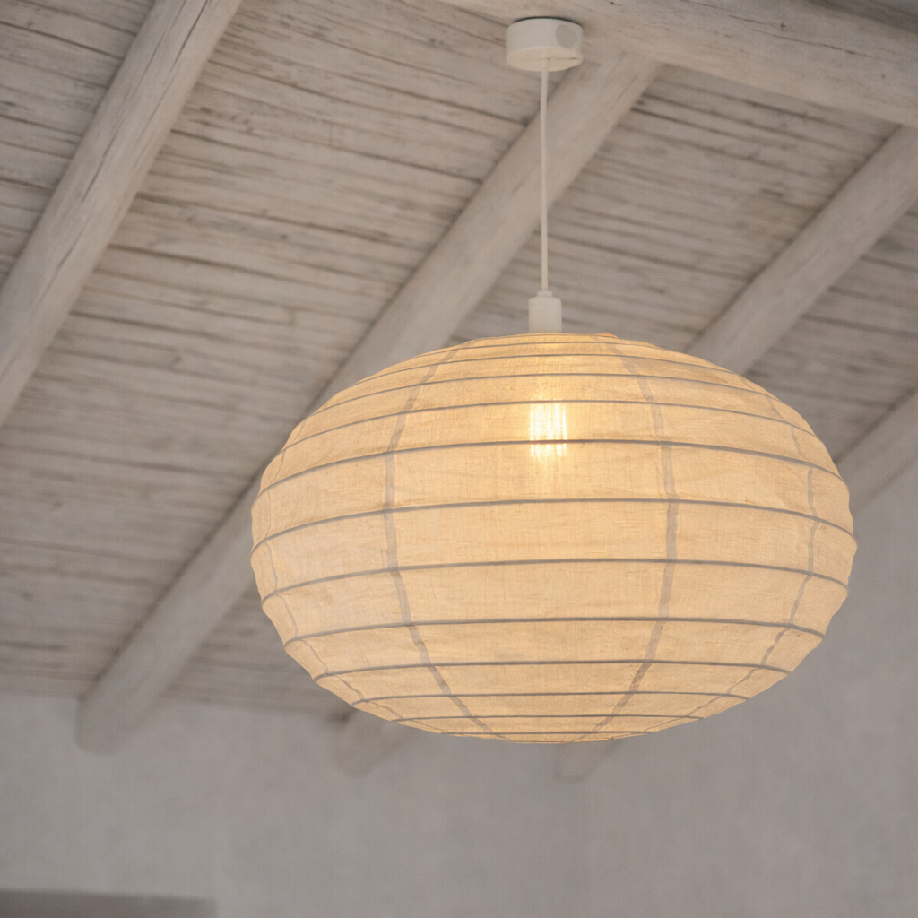Organic Cotton Oval Pendant Light – Warm White 60cm