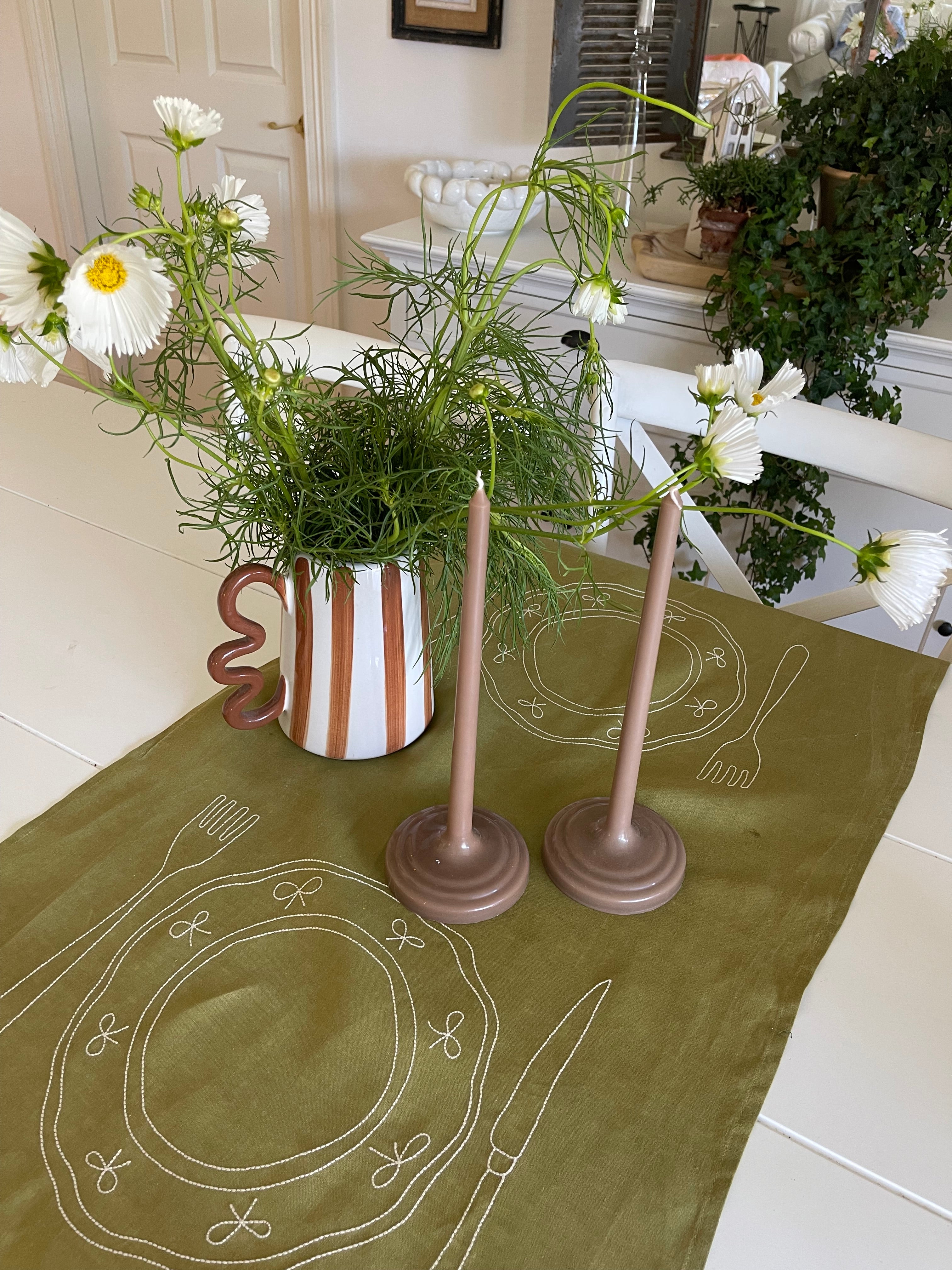 Duo Placemat - Linen Double Plate Design Olive and White