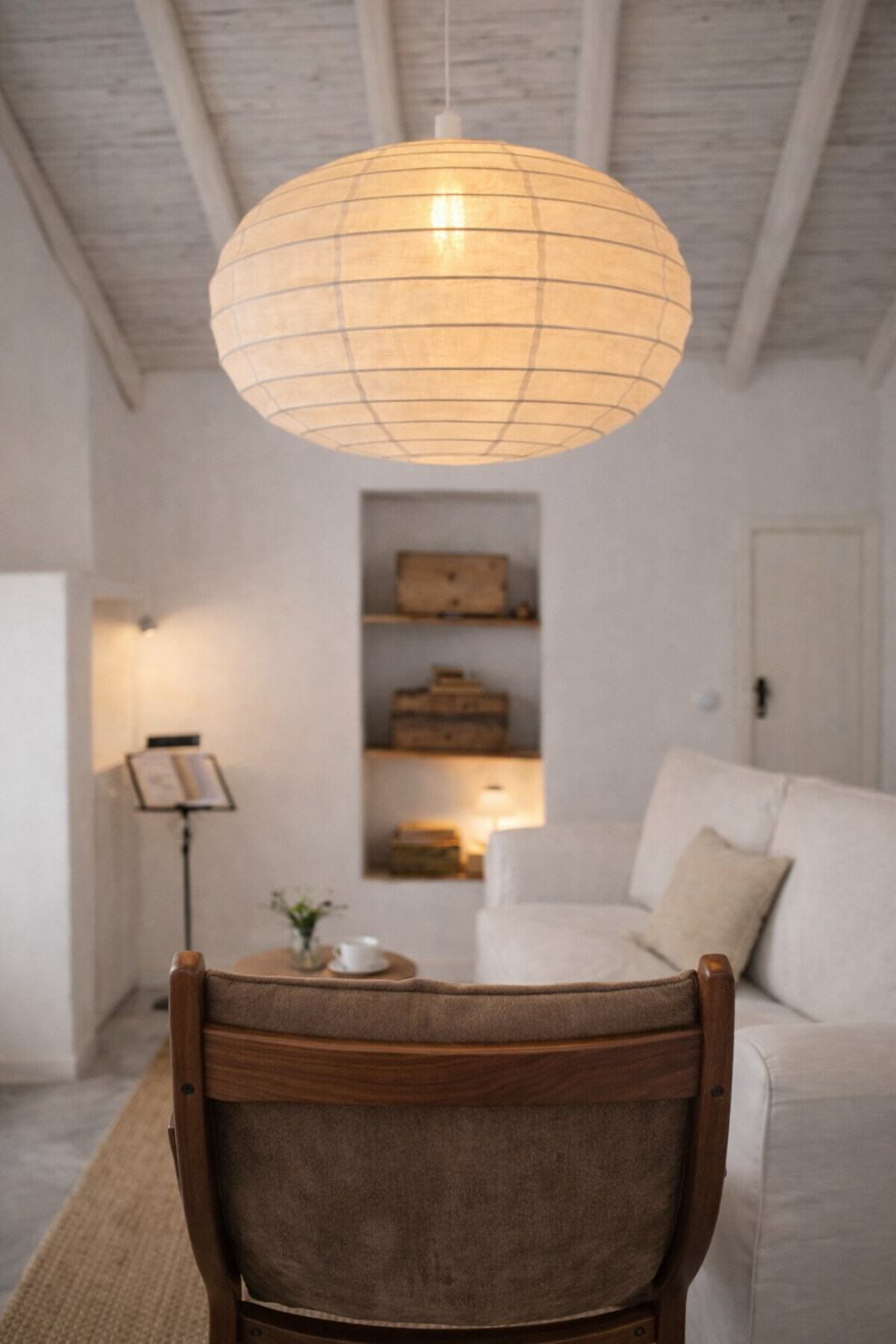 Organic Cotton Oval Pendant Light – Warm White 60cm
