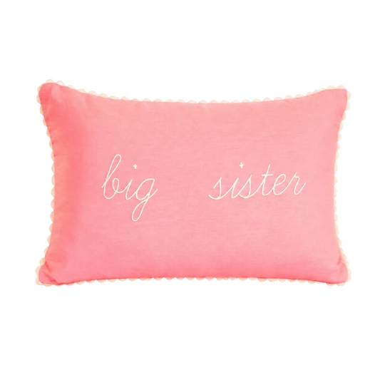 Big Sister Pink Linen Cushion with Ric-Rac