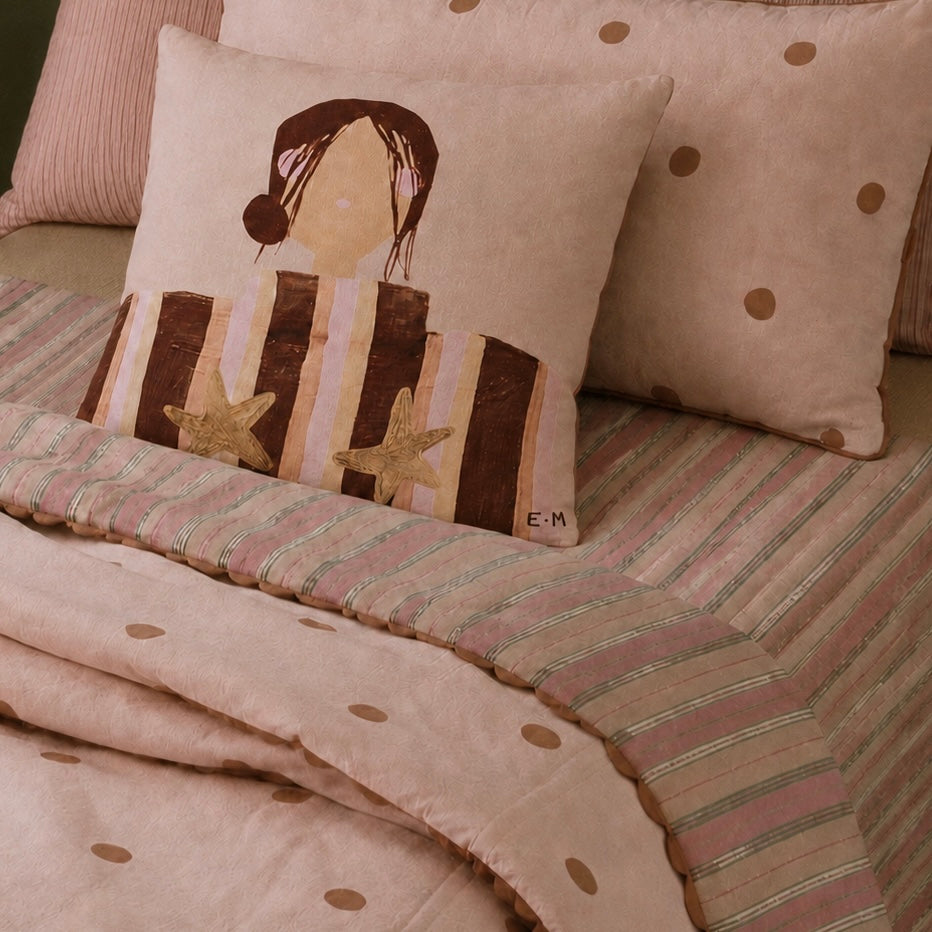 Quilt  Coverlet Polka Dot Pink and Tan