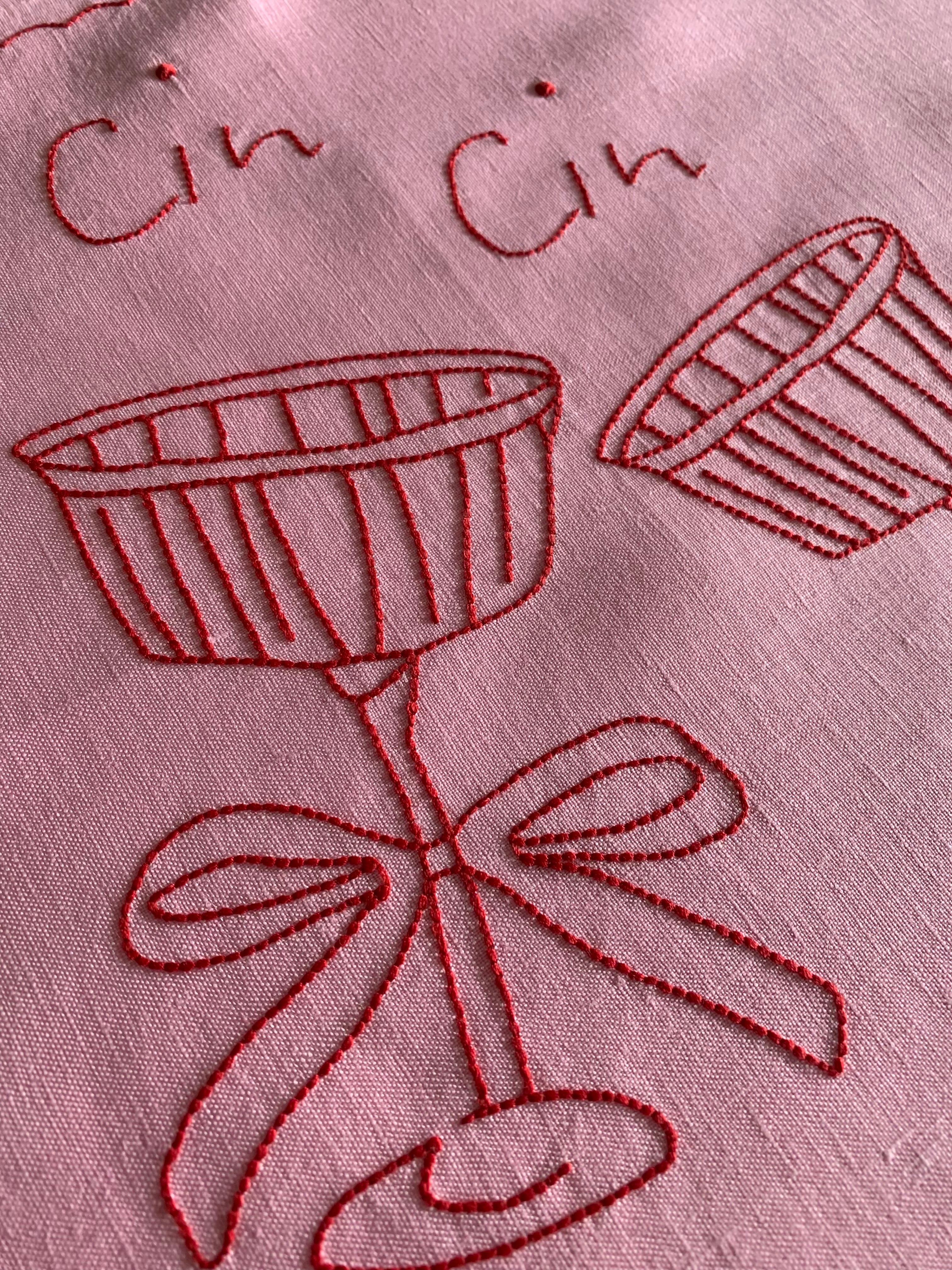 Cin Cin Linen Placemat with Glasses in Raspberry and Rose