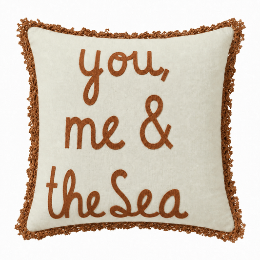 You Me and The Sea Embroidered Linen Cushion Cover
