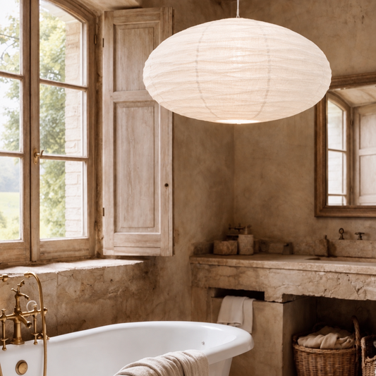 Organic Cotton Oval Pendant Light – Warm White 60cm