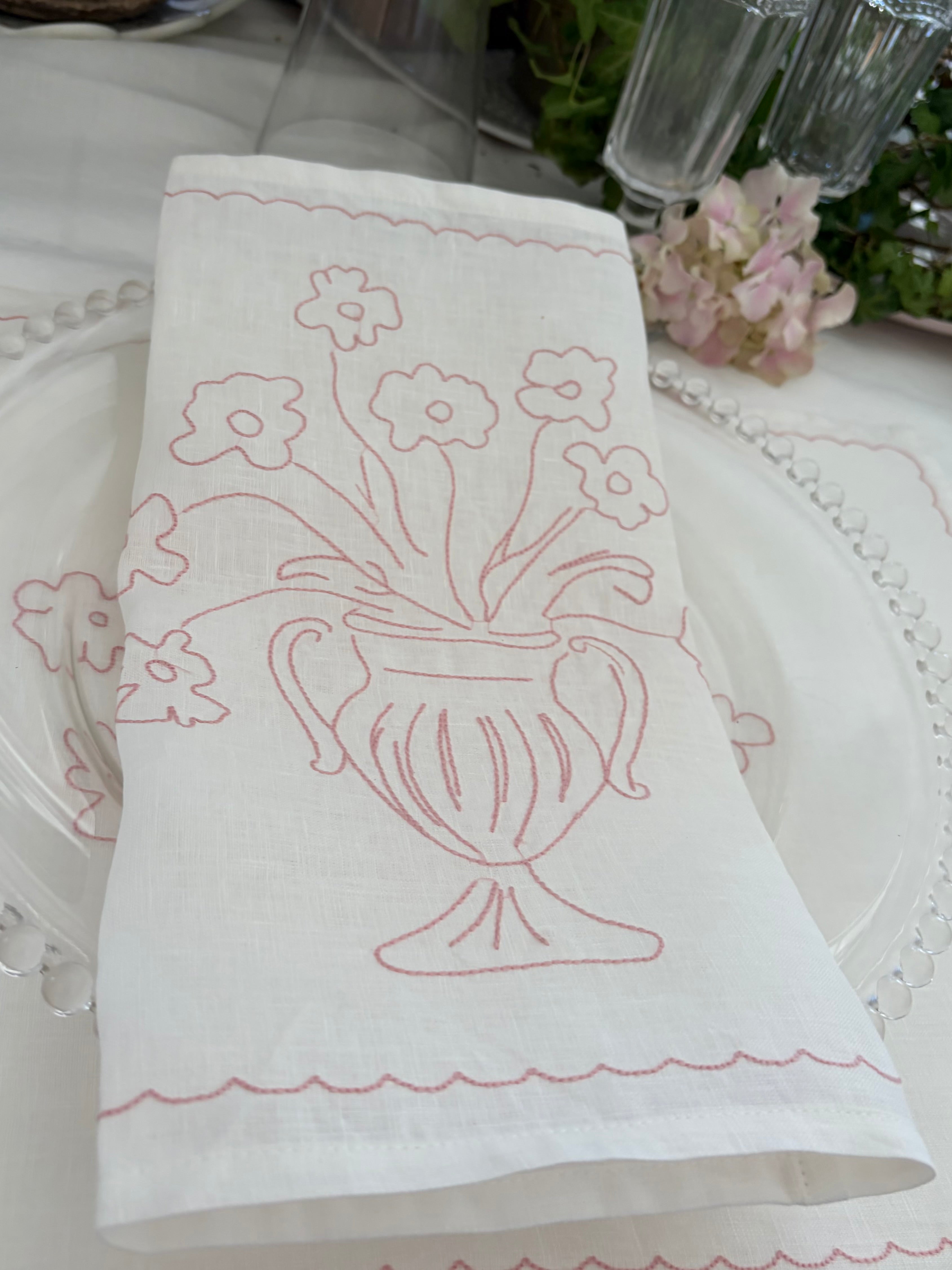Bloom Embroidered Linen Placemat - Rose Pink -Art Meets Linen - Little Nordic Sol