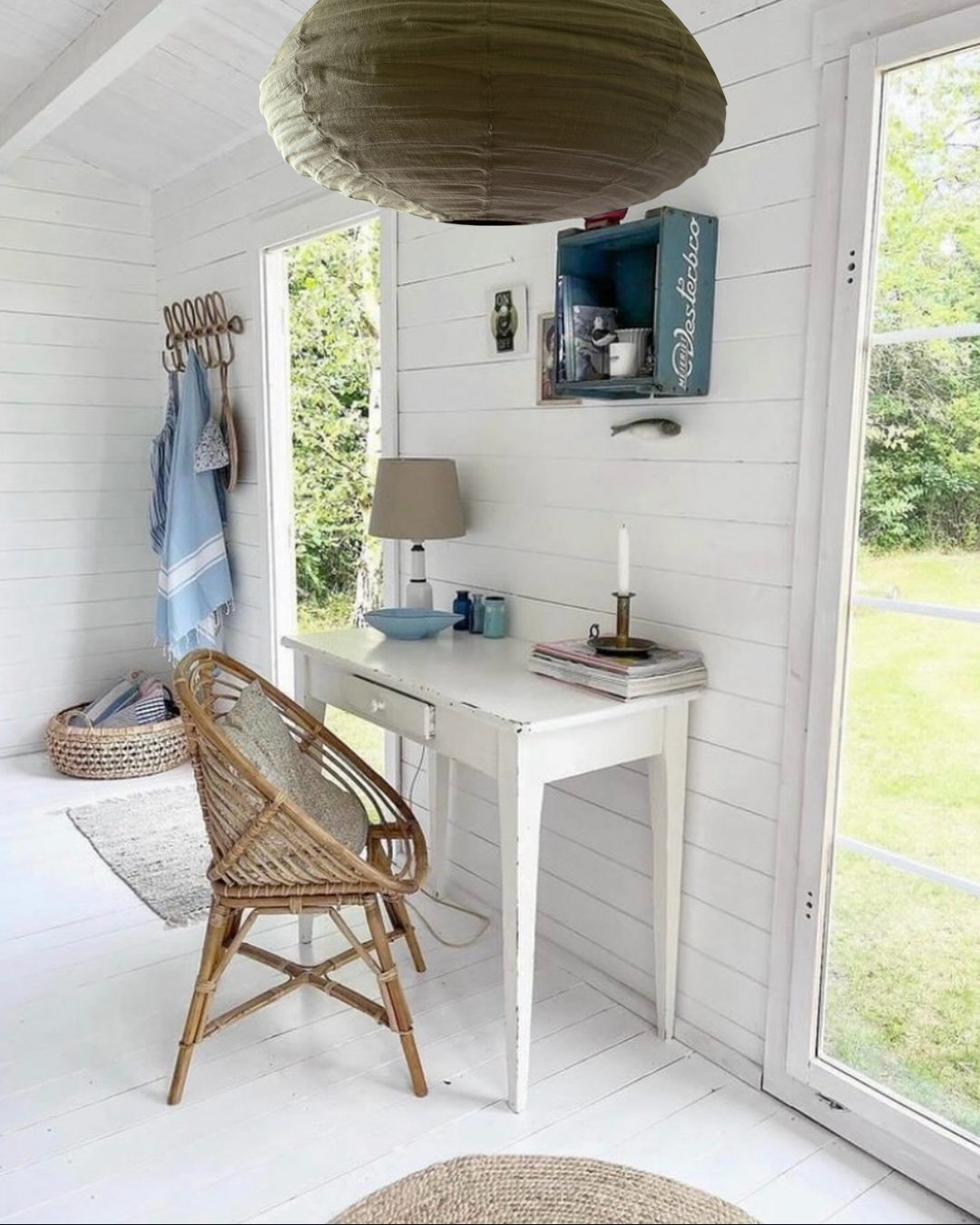 Linen Light Shade Oval Olive 60cm