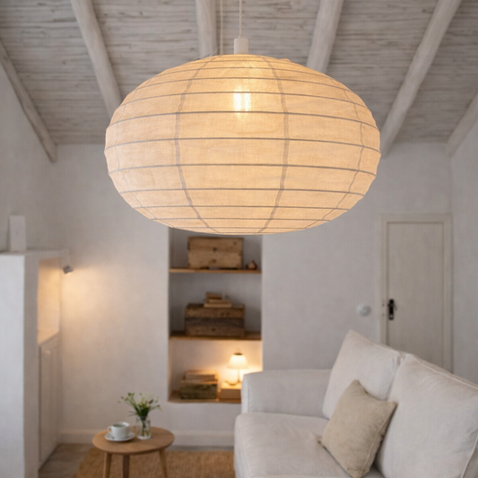Organic Cotton Oval Pendant Light – Warm White 60cm