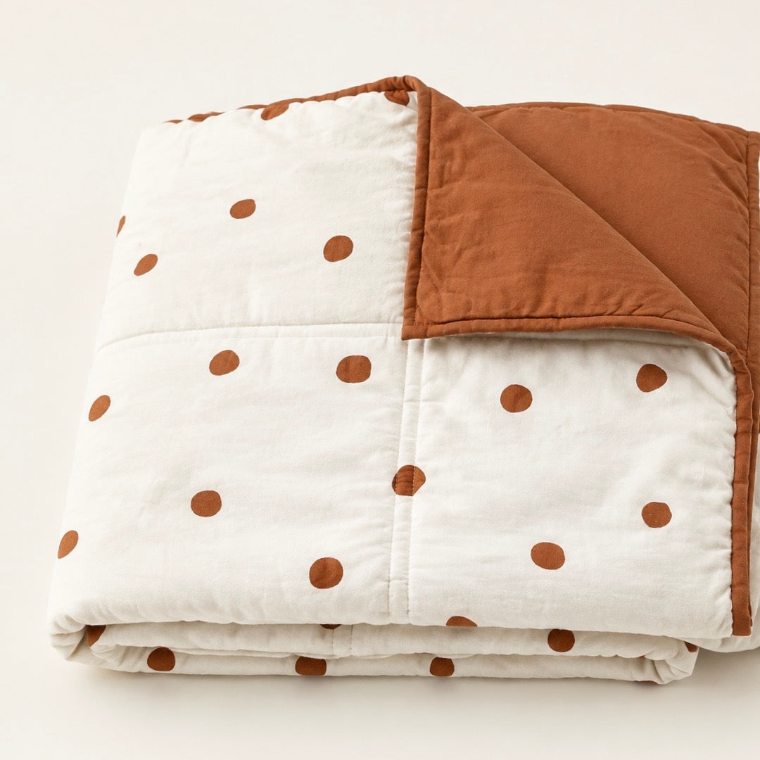 Quilt Coverlet Polka Dot Tan and Ivory