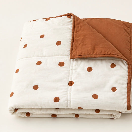Quilt Coverlet Polka Dot Tan and Ivory