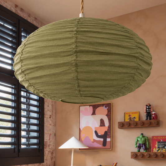 Linen Light Shade Oval Olive 60cm