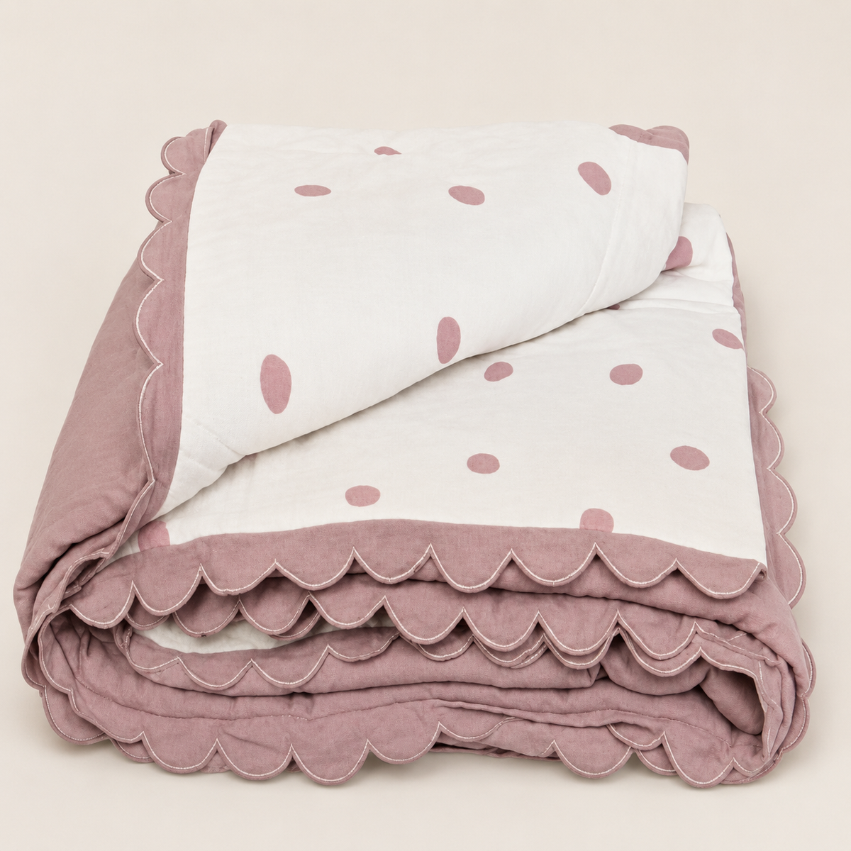 Quilt Coverlet- Polka Dot Dusty Pink