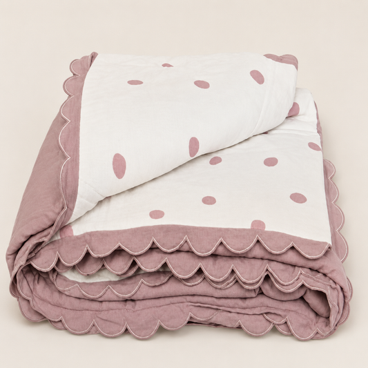 Quilt Coverlet- Polka Dot Dusty Pink