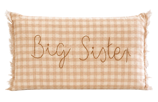 Big Sister Peach and Pink Gingham Cushion