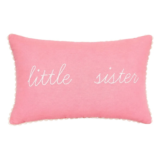 Little Sister Pink Linen Cushion with Ric- Rac
