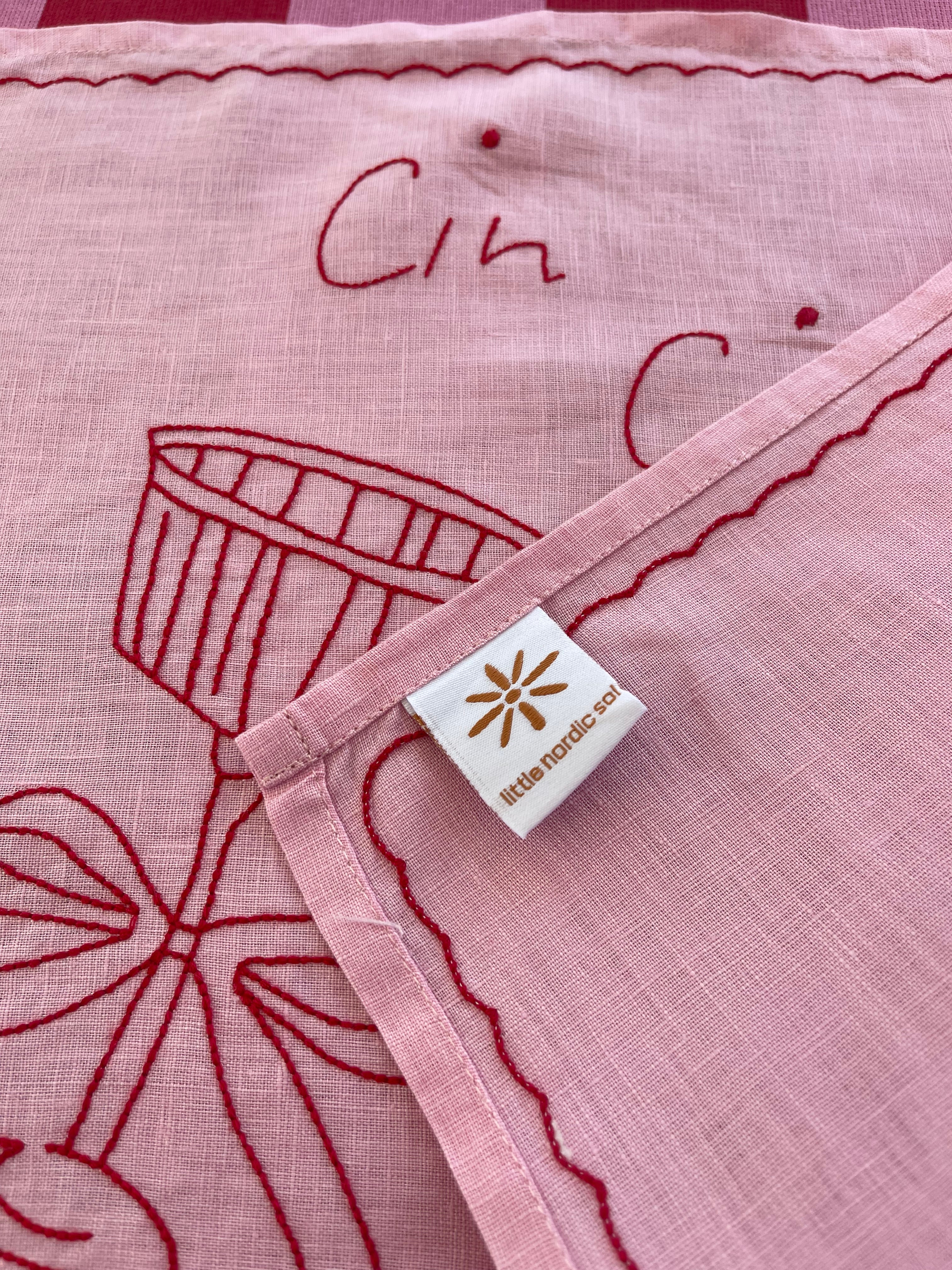 Cin Cin Linen Placemat with Glasses in Raspberry and Rose