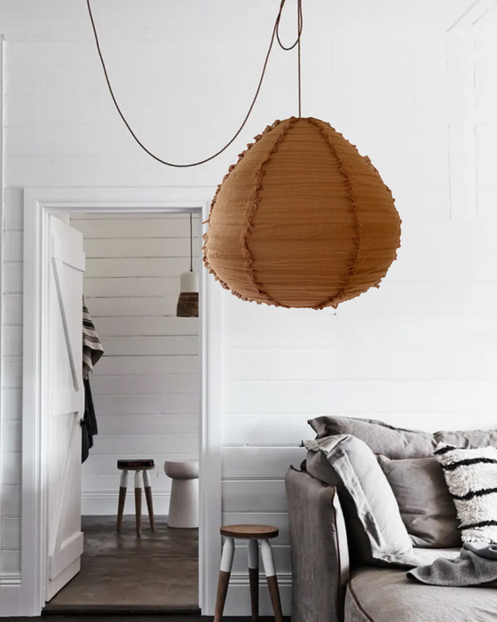 Linen Light Shade - Paere - Fringed - Mocha Mousse  50cm