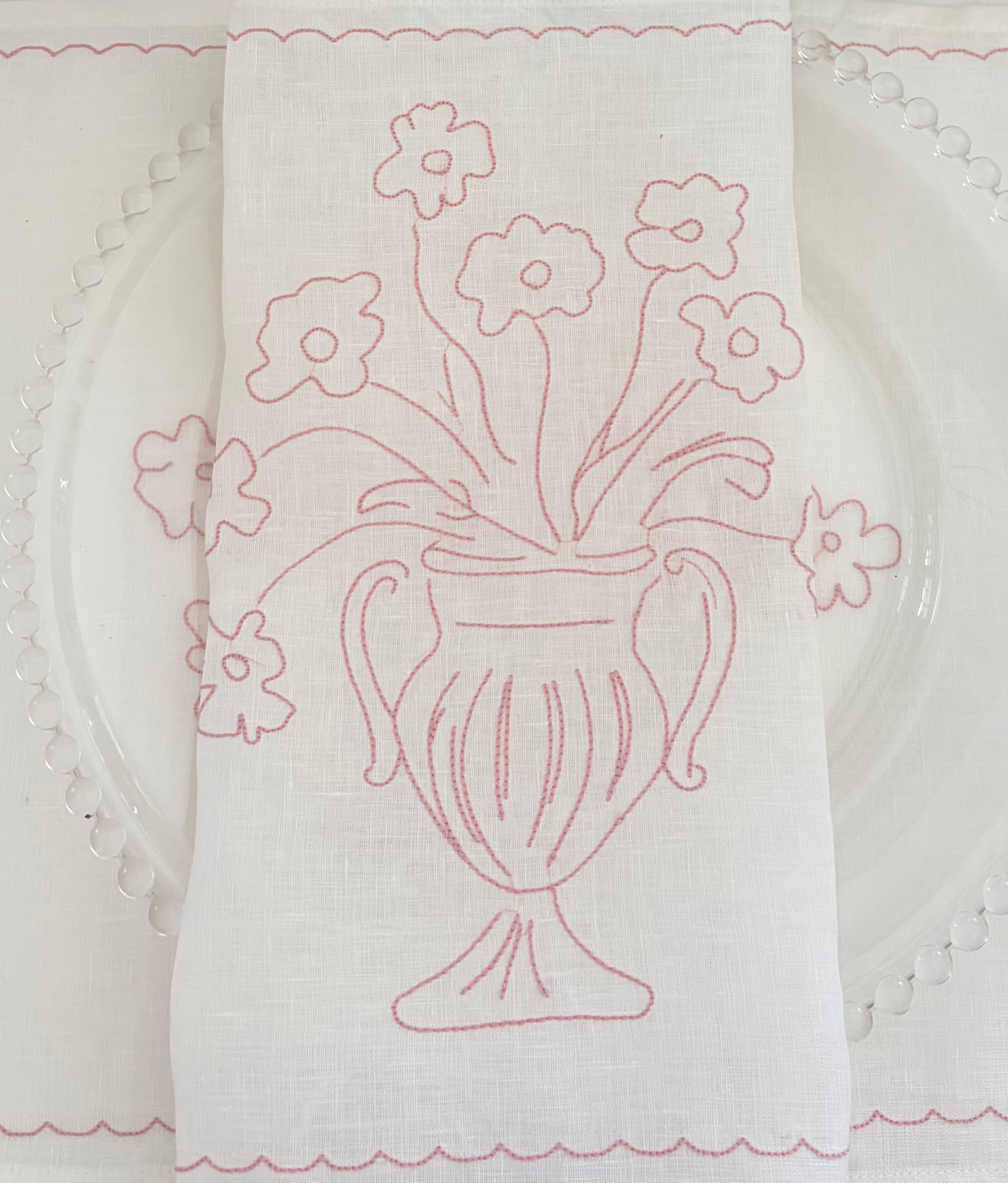 Bloom Embroidered Linen Placemat - Rose Pink -Art Meets Linen - Little Nordic Sol
