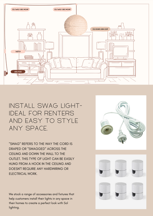 Sol Swag Suspension light cable. In black or white.