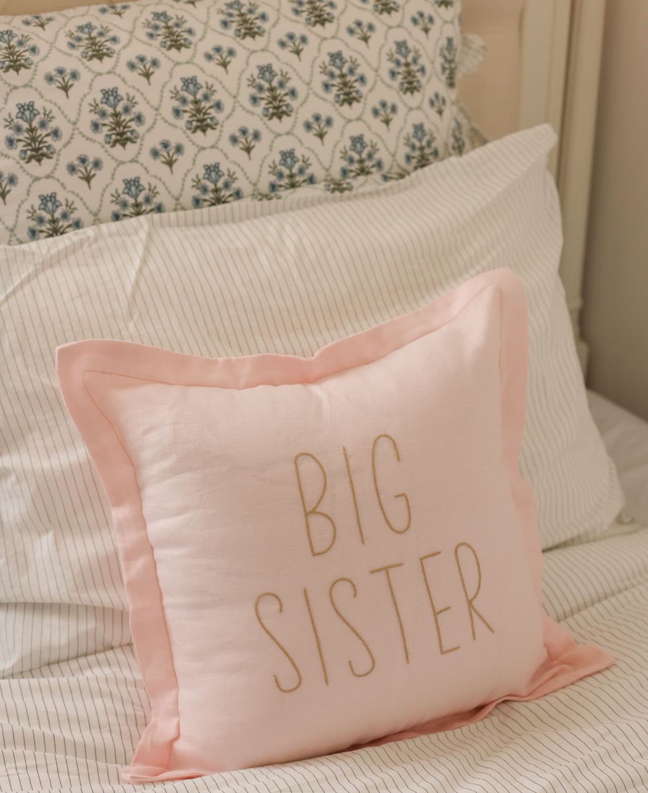 Big Sister Linen Cushion Pale Pink