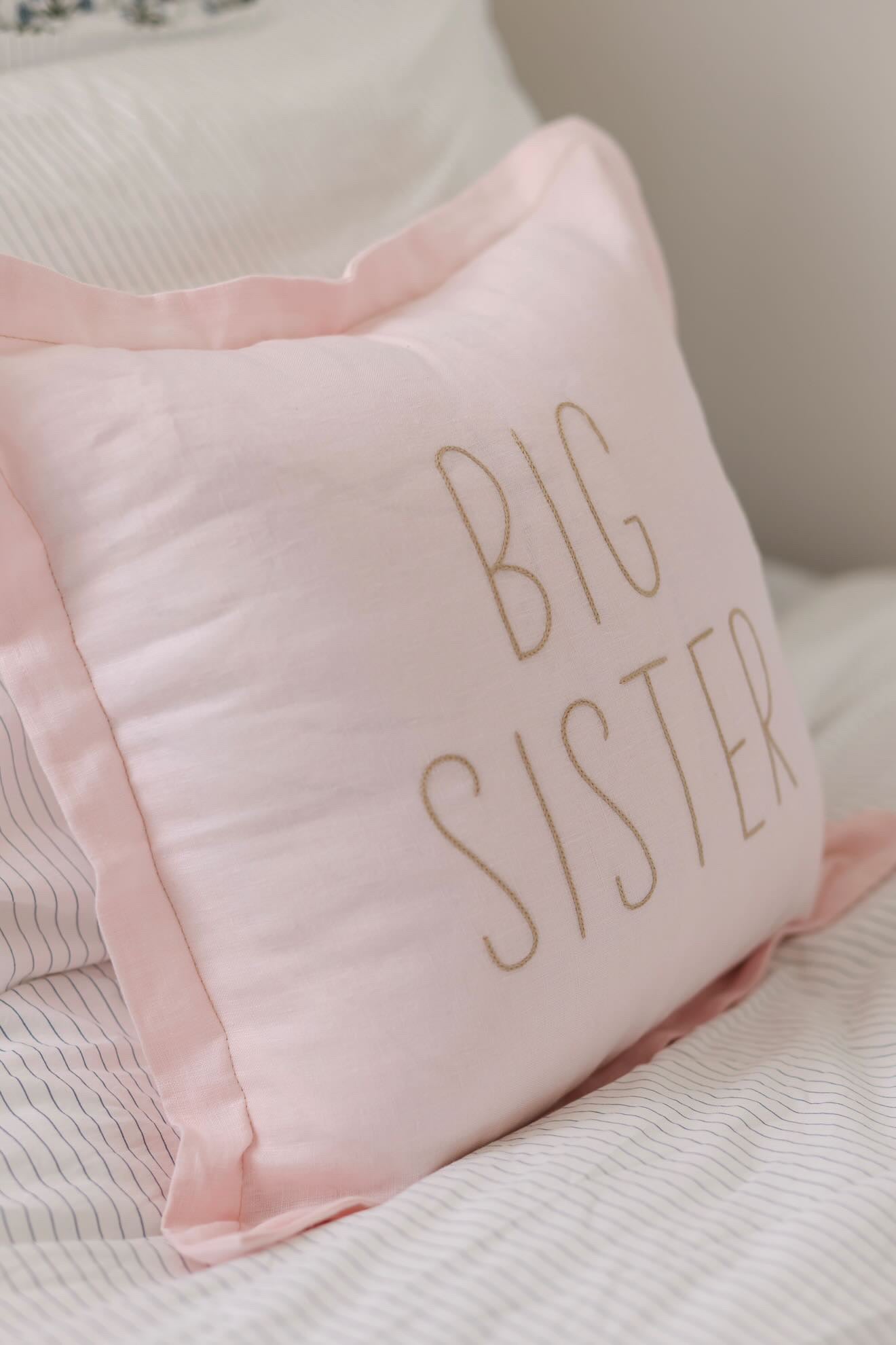 Big Sister Linen Cushion Pale Pink