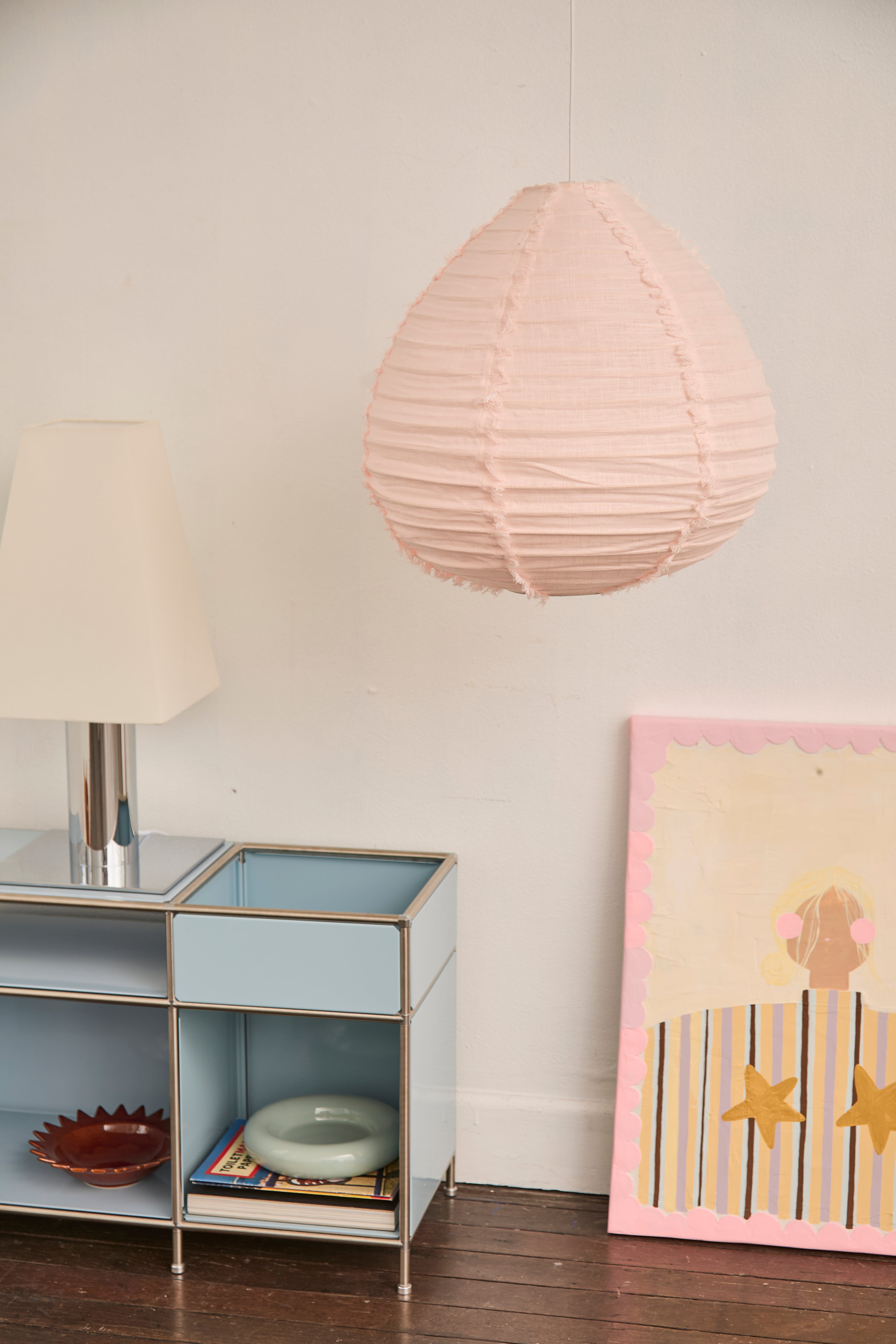 Linen Light Shade Paere Fringed Blush Pink 50cm