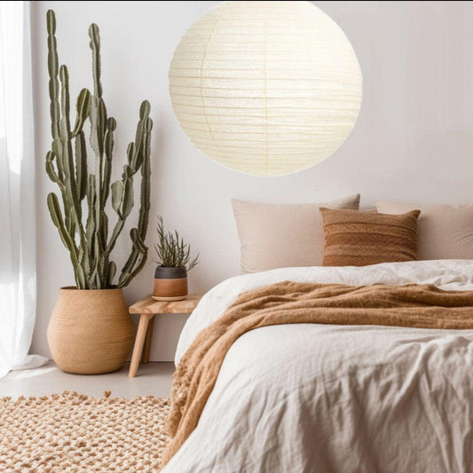 Round Organic Cotton Pendant Light – Warm White 70cm