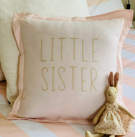 Little Sister Linen Cushion Pink 40 x 40cm