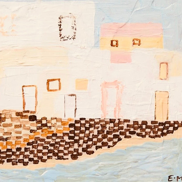 The Village original artwork by Ella Martin, featured on the reverse of the Little Nordic Sol ODYS The Wandering Soul cushion