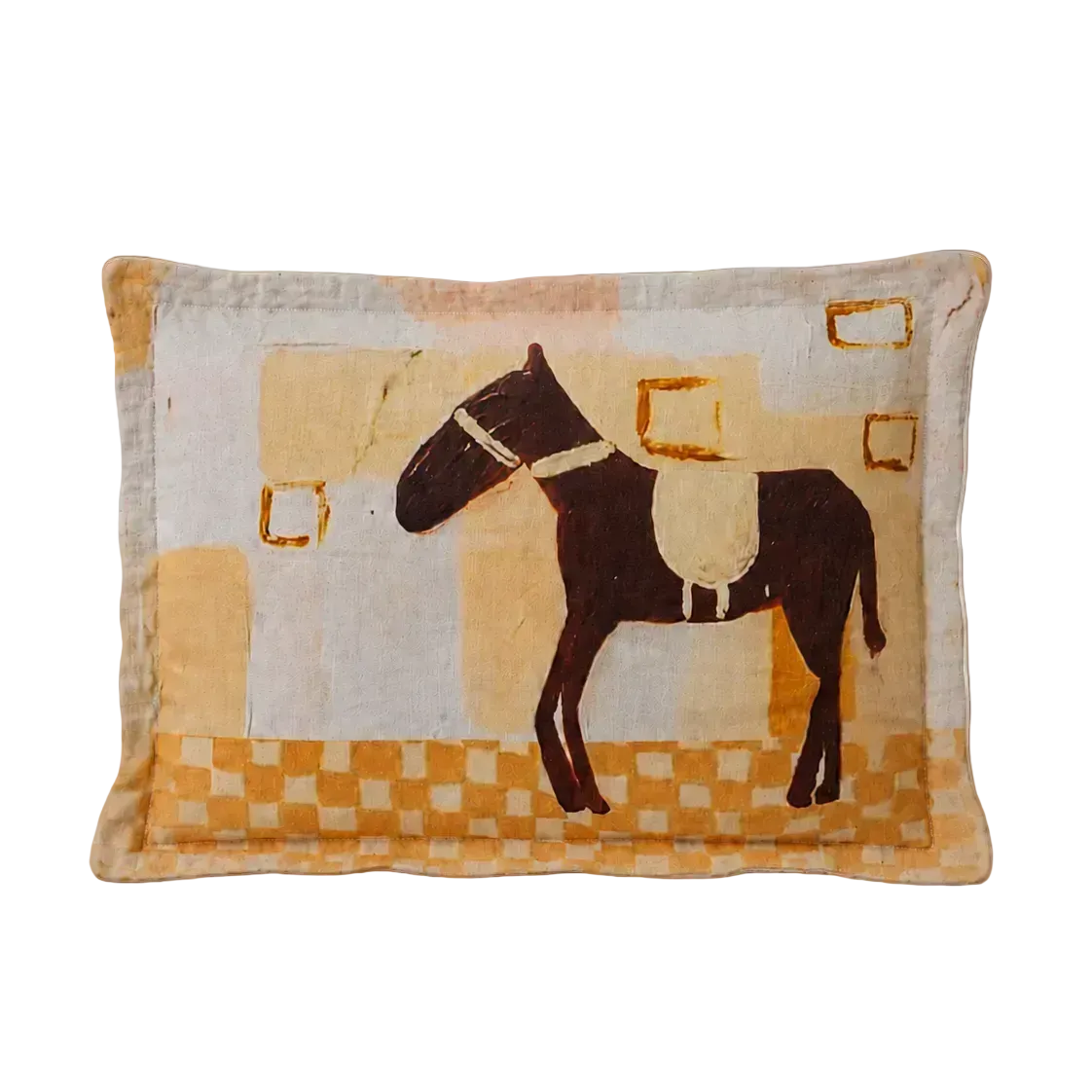 Little Nordic Sol ODYS The Wandering Soul French flax linen cushion featuring Ella Martin’s illustrated horse artwork