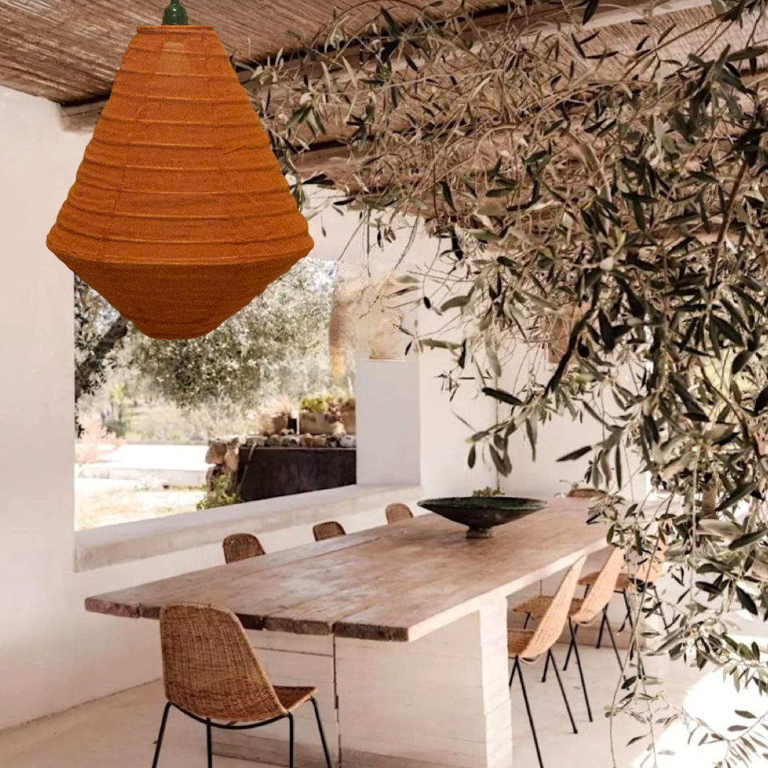 Diamond shaped Linen light shade in organic linen fabric. Rust Coloured fabric.