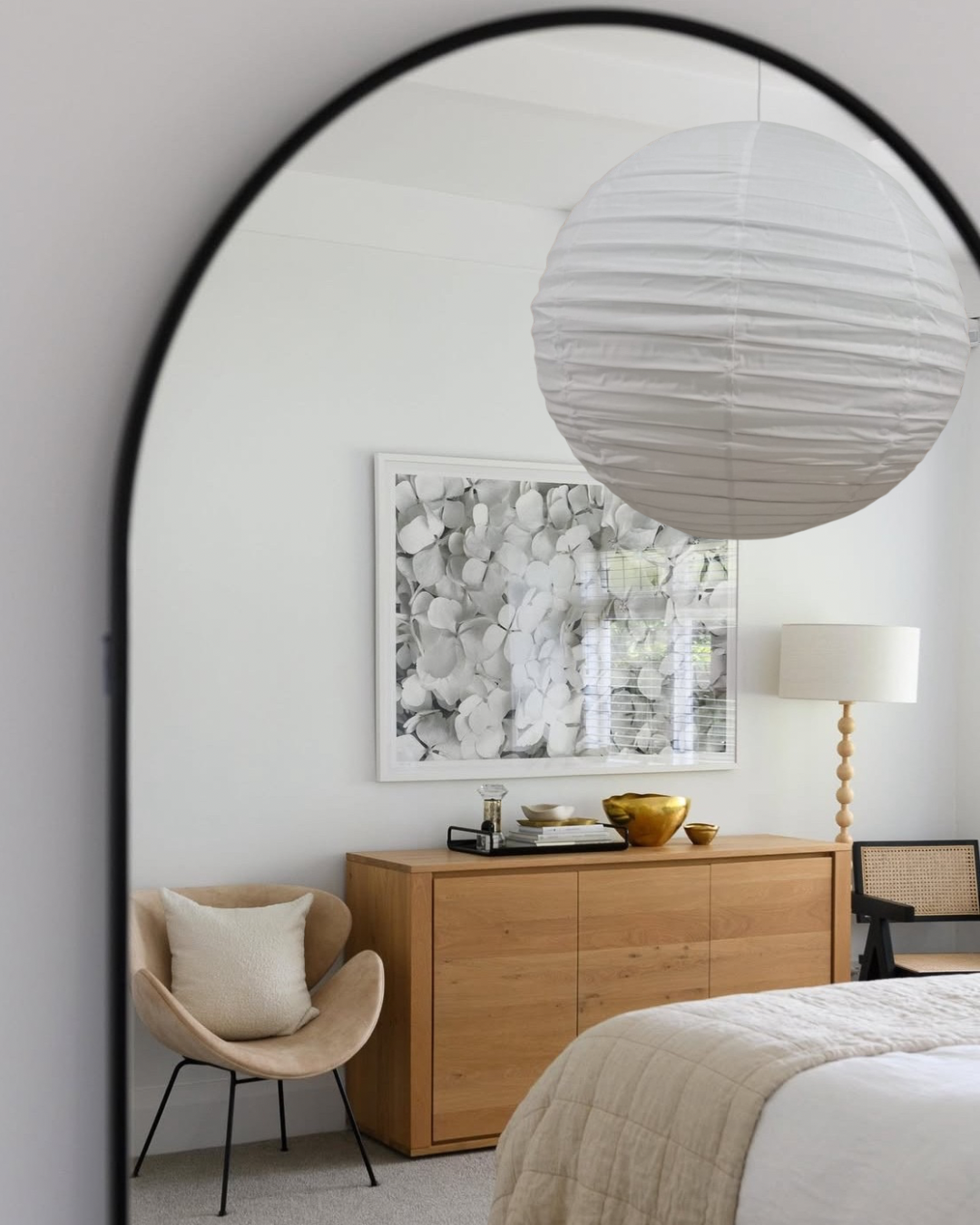 Round 70cm Organic cotton light shade with bamboo frame, handmade.