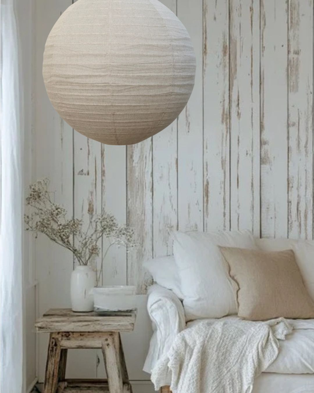 Round Organic Cotton Pendant Light – Warm White 70cm