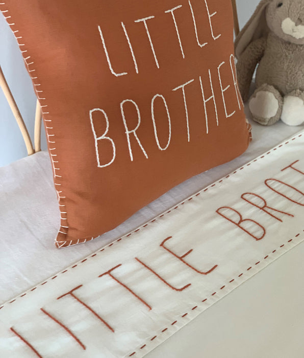 Little Brother Cushion -  Bran / Ivory Embroidery