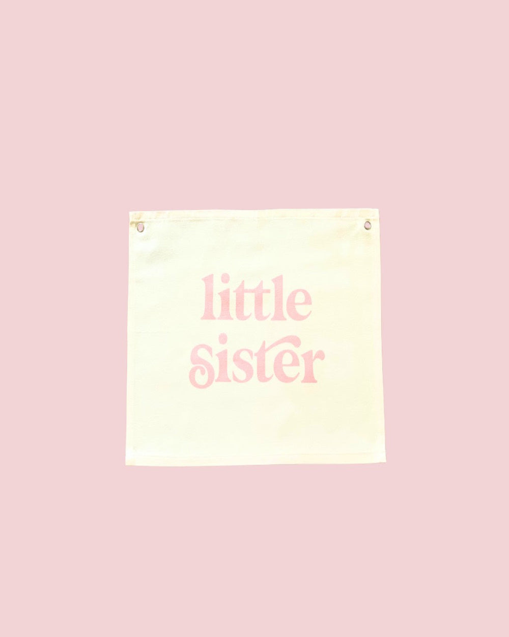 Little Sister baby gift wall hanging, Canvas with pink peach writing. Hang in Nursery as wall decor.