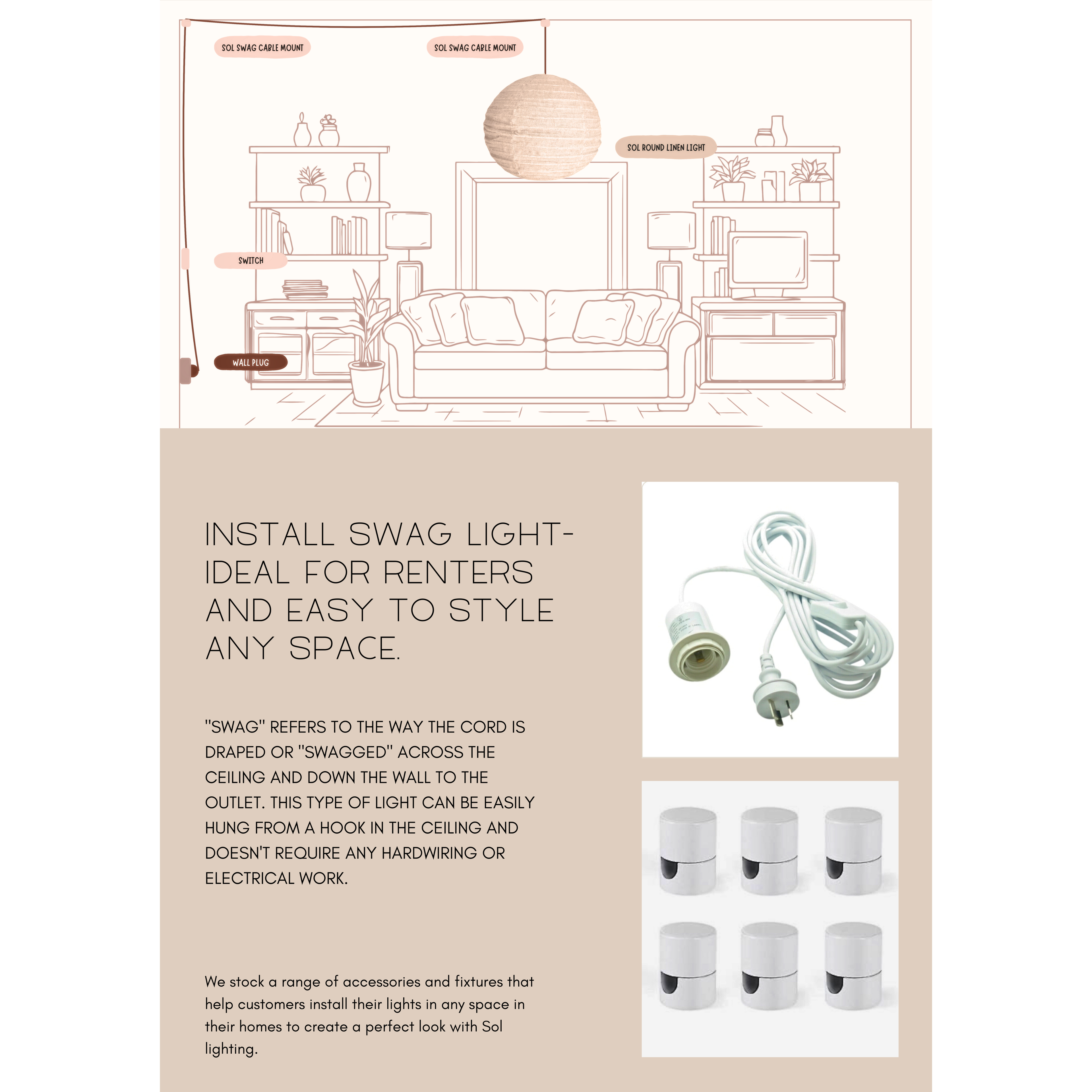 Black suspension lighting cable, to swag linen lights