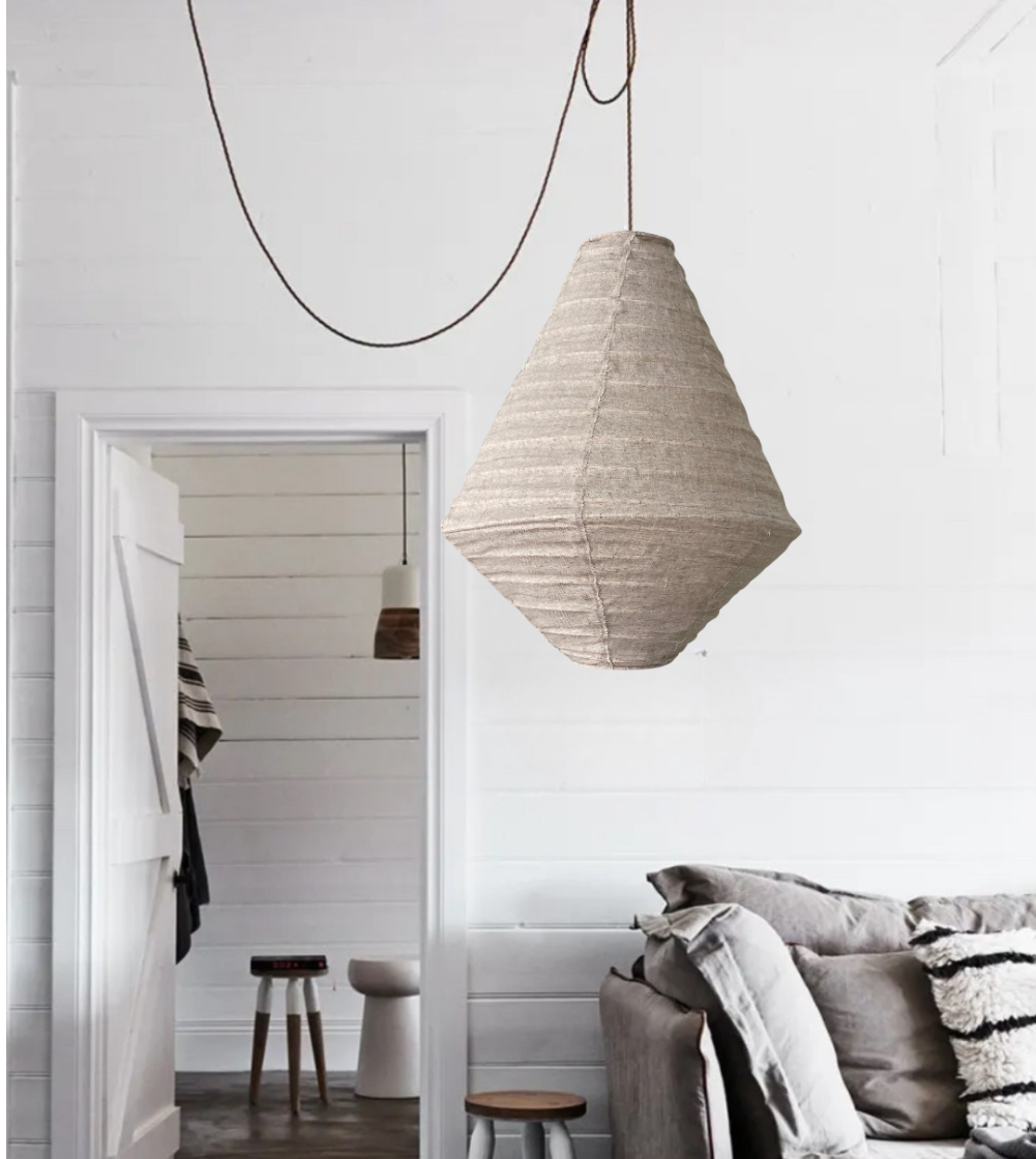 Diamont Natural linen pendant light shade. Hanging swag style with accessories