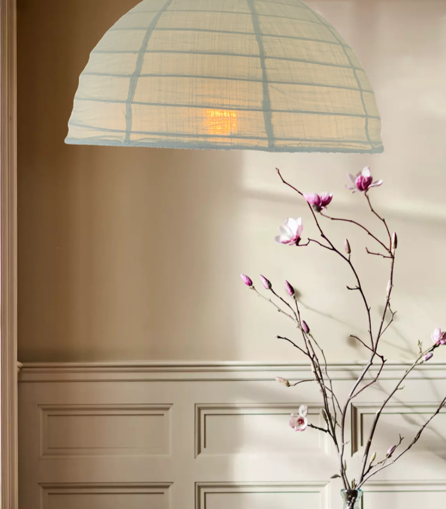 Linen pendant Dome light shade, Green Tea handmade Lumi Dome.
