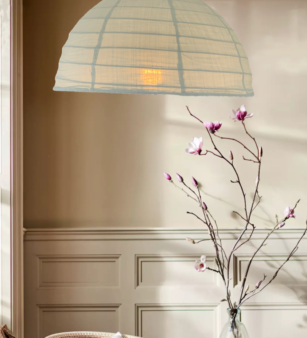 Linen pendant Dome light shade, Green Tea handmade Lumi Dome.
