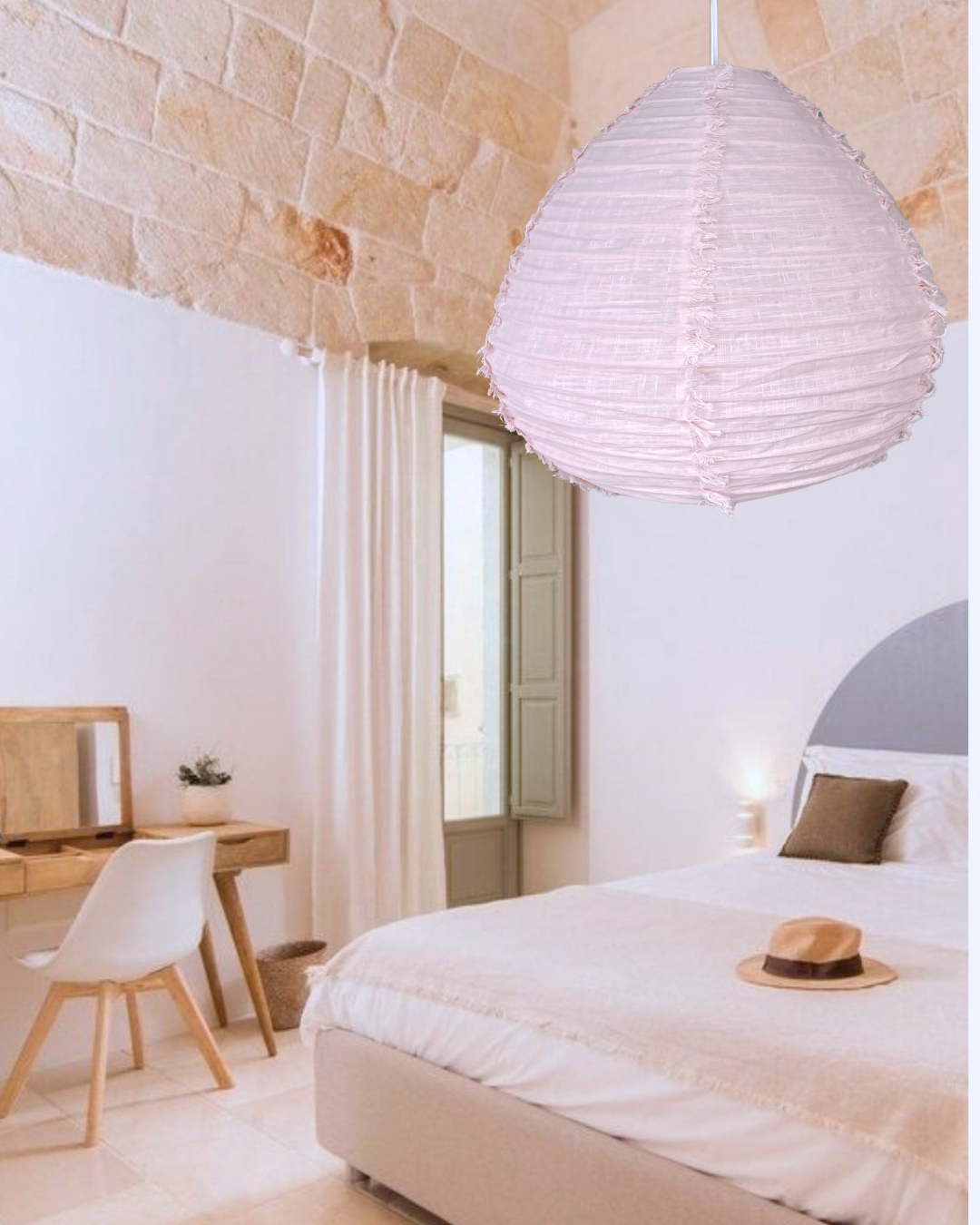 Blush pink linen light shade with freyed edge detail