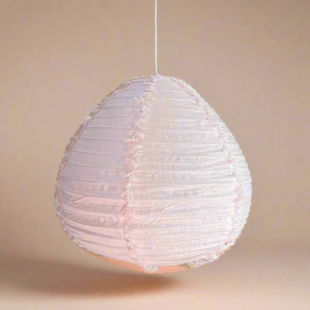 Bush pink fringed linen light shade. Pendant Light
