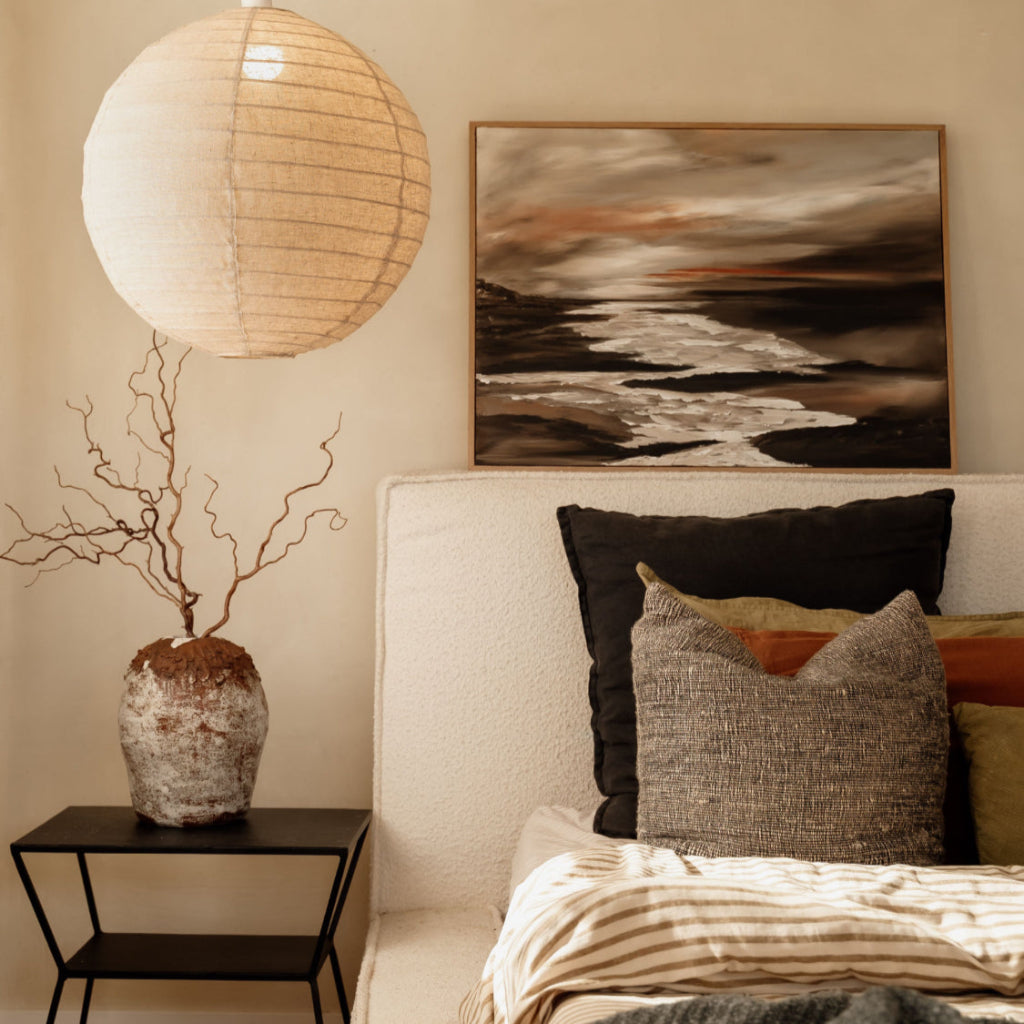 Handmade Linen Pendant light shade, made of 100% organic linen fabric with a bamboo frame.