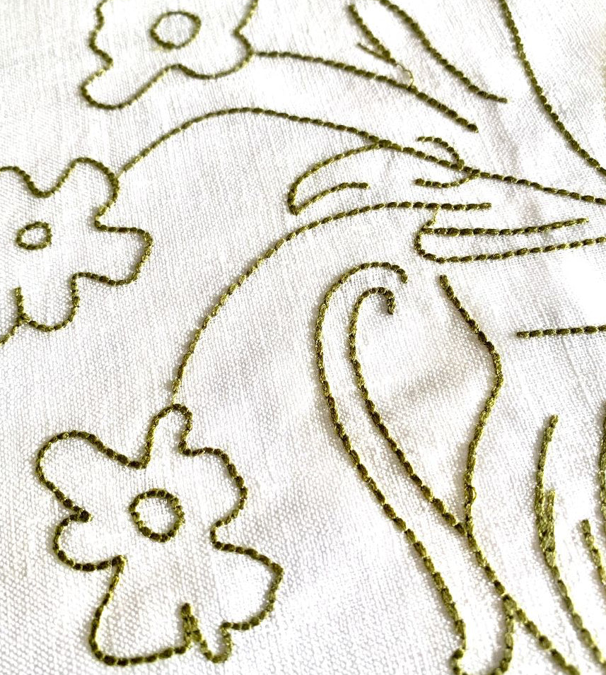 embroidered design olive green 100% linen placemat