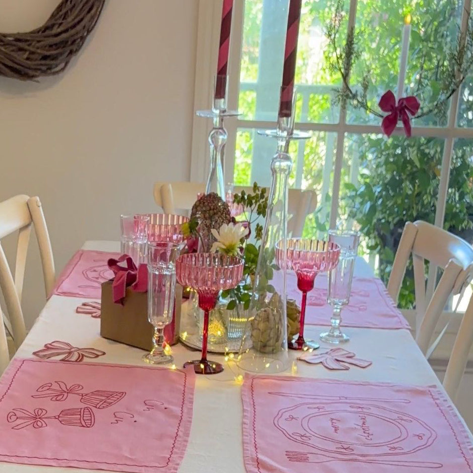 Table scape dining table festive with pin placemats 