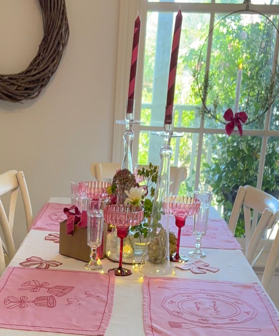 Table scape dining table festive with pin placemats 