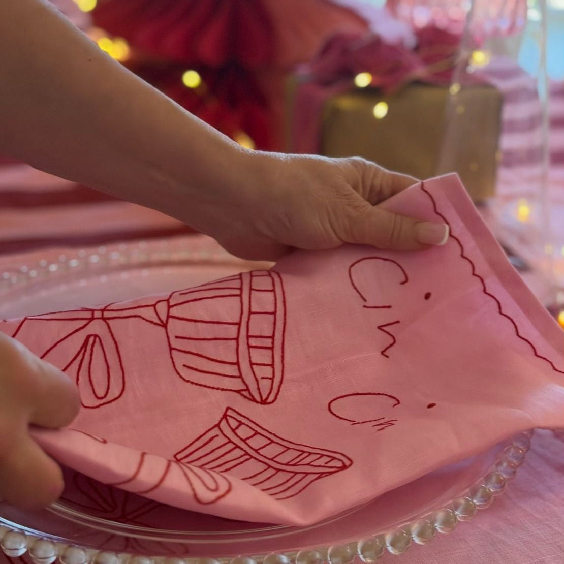 Cin Cin - Linen Placemat Pink- Raspberry Red