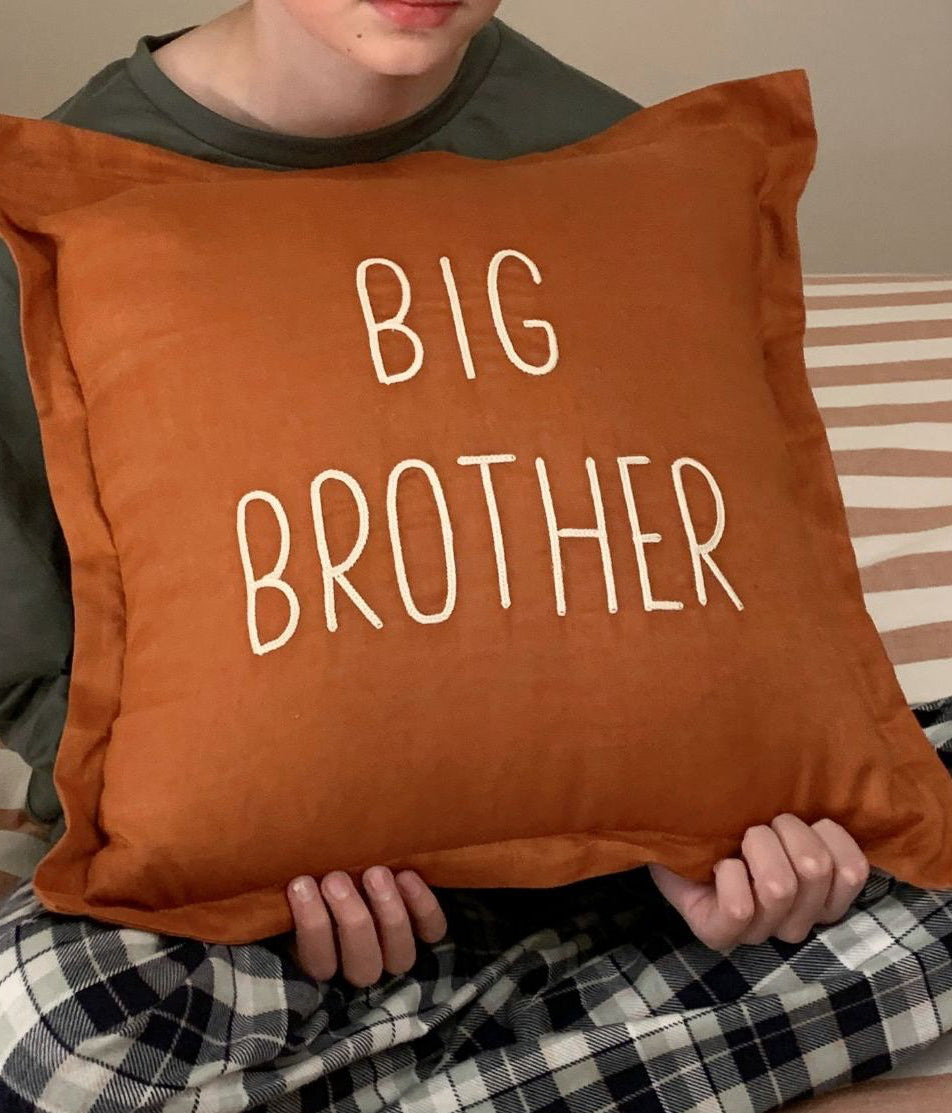 Big Brother Linen Cushion Rust Linen  Embroidered  45cm x 45 cm 
